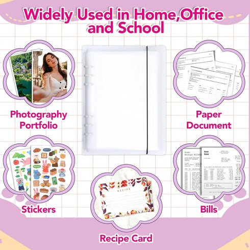 A5 6 Ring Binder with Clear Plastic Sleeves 5.3"x8.1", 90 Pockets, Small Refillable Binder - Sheet Page Protectors for Sticker,Die Cut,Stamp,Postc...