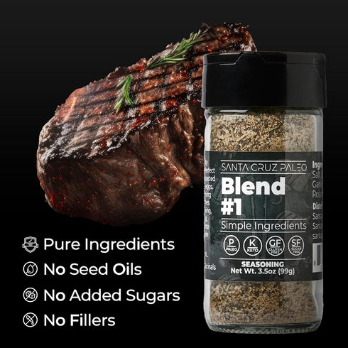 Santa Cruz Paleo Seasoning (Blend #1), Gluten Free, Keto, Sugar Free, and Paleo, Garlic, Sea Salt, Rosemary, and Black Pepper, All Purpose Spice B...