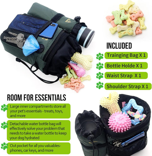 POPMISOLER Dog Treat Training Pouch for Dog Training with Poop Bag Dispenser and Multiple Pockets, Dog Walking Bag Adjustable Waist Belt Clip Shou...