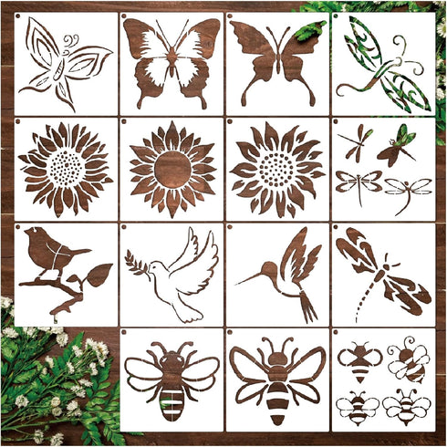 15 Pcs Sunflower Bee Stencils Butterfly Dragonfly Birds Stencil Spring Nature Templates DIY Craft Stencils for Painting on Wood Wall Canvas Rock C...