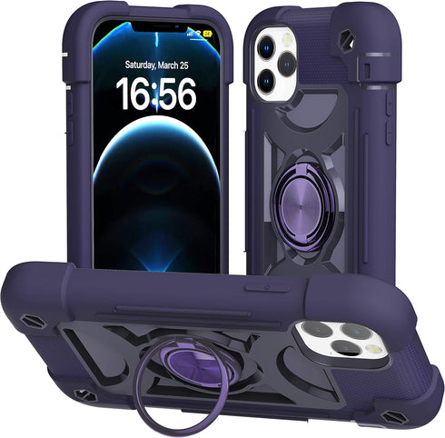 for iPhone 12 Pro Max Case 6.7 Inch with Ring Stand, with 2 Pack Glass Screen Protector + 1 Pack Camera Lens Protector,Heavy-Duty Shockproof Cover...