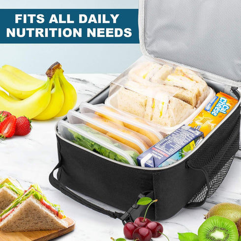 Lunch Bag, Durable Insulated Lunch Box Reusable Adults Tote Bag Lunch Bag for Men, Women, Adults (Black Gray)...