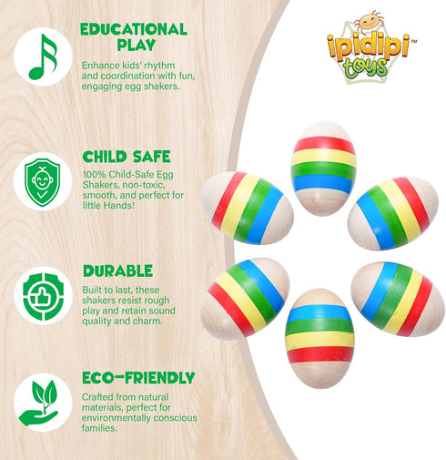 IPIDIPI Toys Egg Shakers Maracas - 6-Pack Colorful Wooden Egg Maracas Shakers for Baby, Toddler, Musical Eggs, and Party Favors...