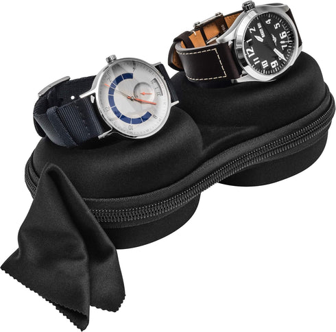 Double Watch Travel Case Storage Holder Box for 2 Watches | Dual Tough Portable Protection w/Zipper Fits All Wristwatches & Smart Watches Up to 50...