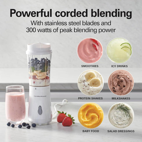 Hamilton Beach Portable Blender for Shakes and Smoothies, 14 Oz BPA Free Travel Cup & Lid, Durable Stainless Steel Blades, Personal Smoothie Blend...