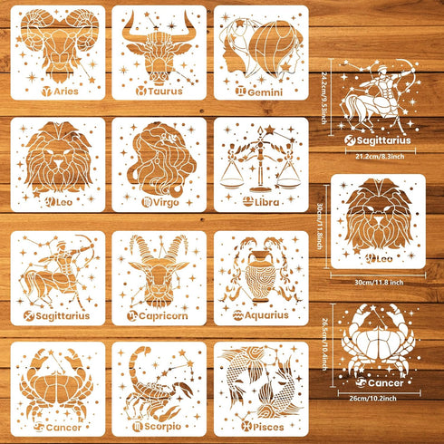 FINGERINSPIRE 12 pcs Constellation Stencil 11.8x11.8inch Reusable Zodiac Symbols Painting Template DIY Craft Astrological Decoration Stencil for P...