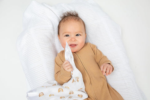 Lulujo Security Lovey Blankets| Unisex Softest Breathable Cotton Muslin Security Blanket Set with Silky Satin Trim| Neutral Comforting Blanket for...