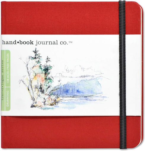 Travelogue Square Drawing Book, 5.5" x 5.5" Artist Journal - 128 Sheets Buff Paper, Vermilion Red Cover...