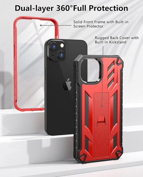 for iPhone 13/14 Protective Case: for iPhone 16e Cover with Built-in Kickstand | Heavy Duty Military Grade Hard Protection Shock Proof | Durable D...