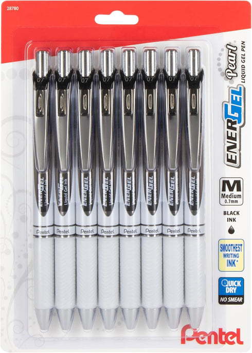 EnerGel Pearl Retractable Liquid Gel Pen, 0.7mm, Medium Line, Black Ink, 8-Pk (BL77PWBP8A)...