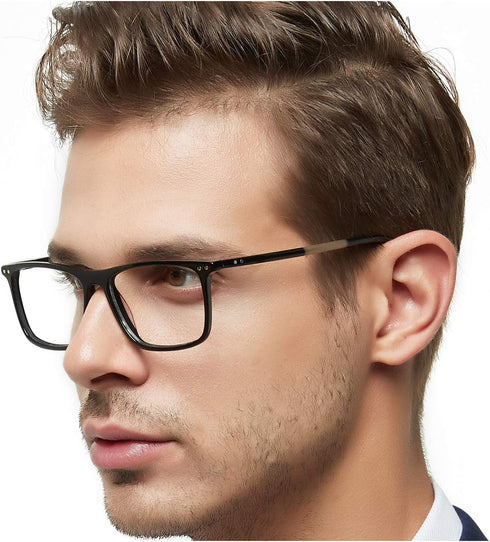 OCCI CHIARI Fashion Men‘s Glasses Square Eyeglasses Frames Clear Lense with Spring Hinge (A-Black+Brown)...