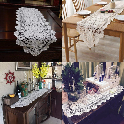 Damanni Oval Cotton Handmade Crochet Lace Table Runner Doilies Dresser Scarf ,15 Inch by 63 Inch?Beige...
