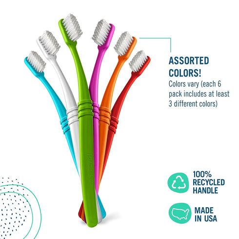 Preserve Eco Friendly Adult Toothbrushes, Made in The USA from Recycled Plastic, Soft Bristles, Paperboard Package, Colors Vary, 6 Count (Soft)...