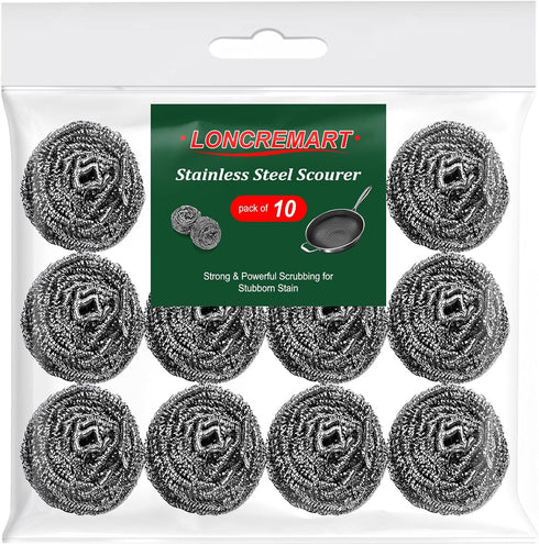 10 Pcs Stainless Steel Scrubbers,Dish Scrubbers,Steel Wool Scrubbers for Cleaning Pots and Pans,Kitchen Sinks,Household...