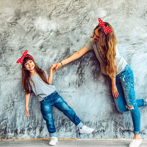 WILLBOND Christmas Parent Baby Girl Turban Headband 2 Pieces Girl Red Black Plaid Headbands with Bow for Mom Baby...