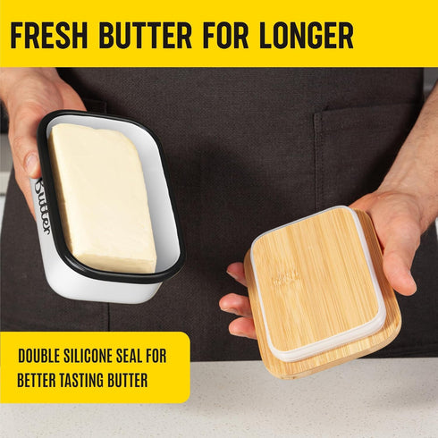 White Butter Dish with Lid for Countertop & Refrigerator - Unbreakable Metal Butter Keeper, Large Butter Container for Fridge, Butter Holder, Butt...
