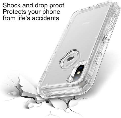 MXX iPhone Xs Max Heavy Duty Case 3 in 1 Layers Rugged Rubber Shockproof Protection Cases Cover and Support Wireless Charging - (Clear HD)...