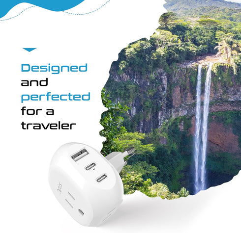 Ceptics European Travel Plug Adapter - 5 Input with 20W PD-QC 3.1A Dual USB-C and USB - Light Weight - USA to Any Type C Countries Such as Italy, ...