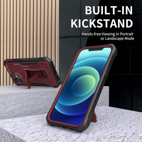 DUOPAL for Apple iPhone 12 Case, Military Grade Protection Shockproof Case with Tempered Glass HD Screen Protector and Kickstand Compatible with A...
