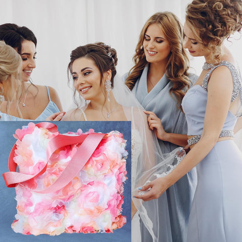 Reusable pink fabric gift bags cute Set of 2 with handles washable floral bags for women 10x10 inches for wedding flower girls birthdays ballerina...