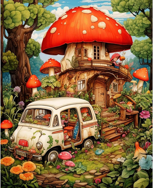 Tucocoo Magic Mushroom Paint by Numbers Forest House DIY Acrylic Painting Kit for Kids Adults Beginner DIY Acrylic Paint by Number Kits On Canvas ...