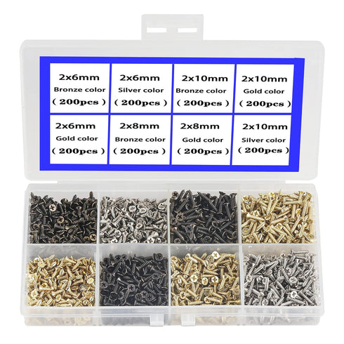 newlng 1600pcs 2MM Small Screws Phillips Flat Head Cross Self Tapping Tiny Screw Cabinet Electronic Accessories Screw Multifunctional DIY Micro Wo...