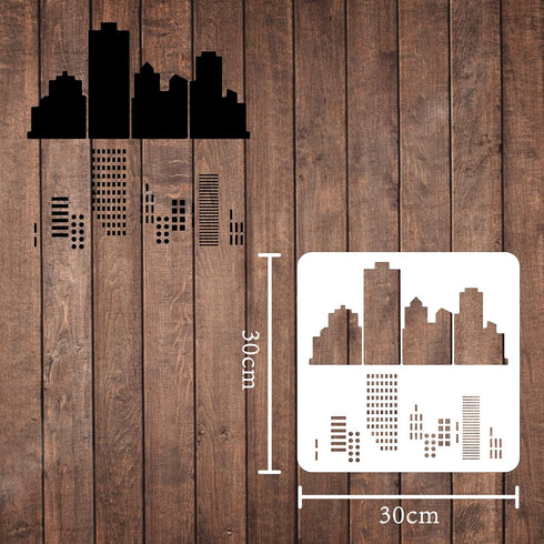 FINGERINSPIRE Cityscape Stencils Template 11.8x11.8inch Plastic City Building Morse Code Drawing Painting Stencils Square Reusable Stencils for Pa...