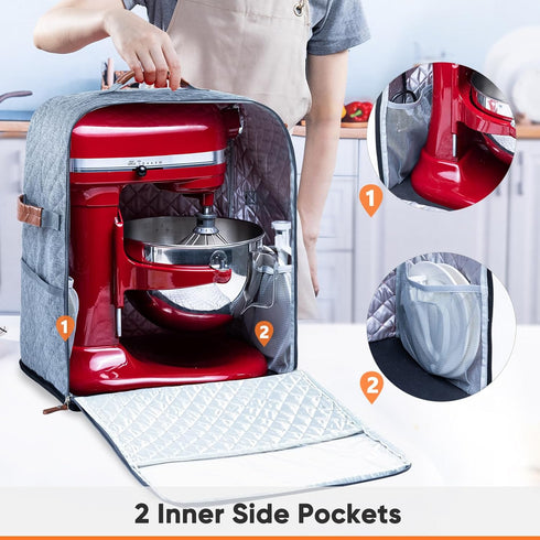 BAGSPRITE Stand Mixer Cover with Appliance Sliders Base Compatible with KitchenAid Mixer-Storage Bag for 4.5/5 Quart with Pockets for Kitchen Aid ...