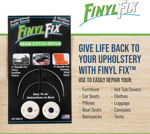 Finyl Fix Seam Stitch Repair Kit | Restore Seam Damage on Vinyl, Fabric, Leather, Heavy Canvas on Car/Boat Seats, Furniture, Clothes | Vinyl Repai...