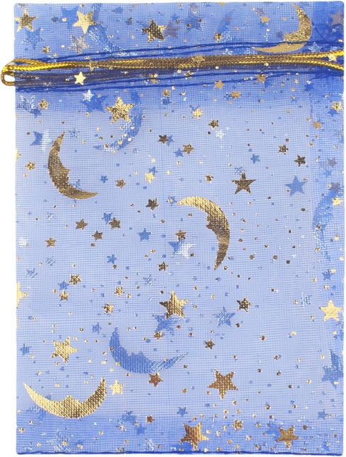 100 Pack 7x9 Inch Moon Star Organza Jewelry Gift Pouch Candy Pouch Drawstring Wedding Favor Bags MS17 (royalblue)...