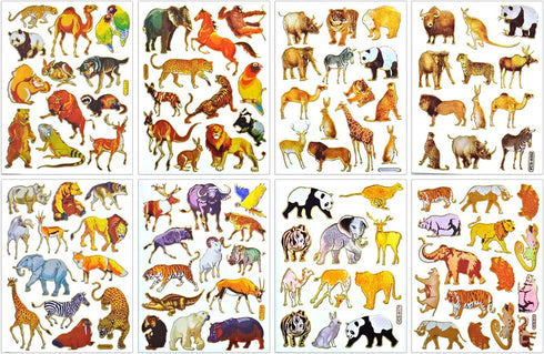 Wildlife Sticker Self-Adhesive Glitter Metallic Foil with Tiger Lion Deer Buffalo Zebra Camel Kangaroo Rhino Giraffe Boar Bear Wolf Crocodile Walr...