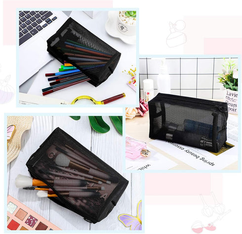 Frienda 10 Pieces Mesh Makeup Bag Portable Mesh Cosmetic Bag Black Mesh Zipper Pouch Breathable Travel Toiletry Bag for Home Offices Travel Access...
