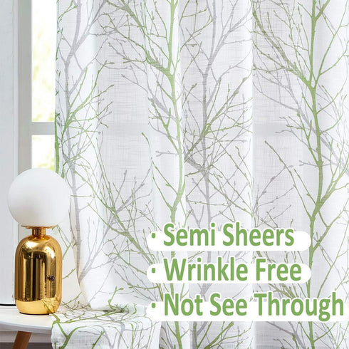 FMFUNCTEX White Valance Curtains for Windows Print Tree Branch Semi Sheer Valance Grey Green Rod Pocket Window Treatment 1 Panel, 50 x 15 Inches...