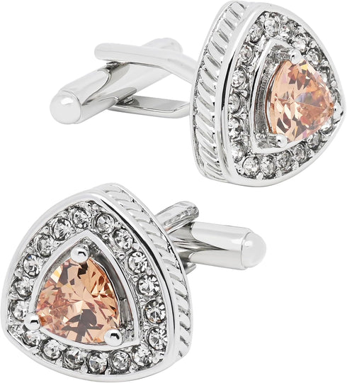 Triangle Pink Crystal Gemstone Cufflinks for Men Lady In Gift Case Silver Men's Cufflinks Jewelry Set for Wedding Anniversary Business Party Event...