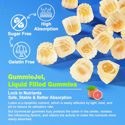 Sugar Free Lutein 20mg & Zeaxanthin Eye Supplement Plus EPA 190mg & DHA 80mg, Eye Vitamins Filled Gummies with Selenium & Zinc, Bilberry, Goji Ber...
