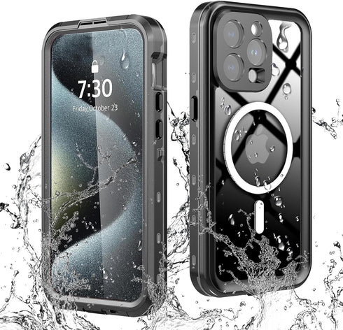 GUSTAVE Magnetic for iPhone 15 Pro Max Waterproof Case Support Wireless Charging Shockproof Dirt-Proof Full-Body Rugged Cover with Built-in Screen...