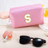 Patch Makeup Bag Travel Small Cosmetic Bag Pink PU Makeup Pouch Zippered Personalized Preppy Initial Skin Care Stuff Bag for Women Birthday Gift T...