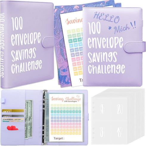 Axolotl 100 Envelopes Money Saving Challenge Binder, A5 Savings Budget Challenges Binders with Cash Envelopes, 100 Days Envelope Saving Binder Boo...