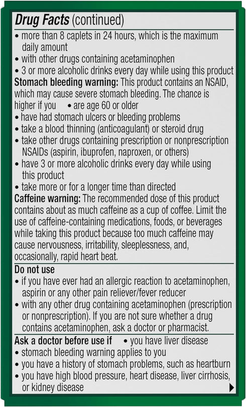 Excedrin Extra Strength Caplets for Headache Pain Relief, Acetaminophen 250mg, Aspirin 250mg, Caffeine 65mg, Pain Reliever, 24 count...