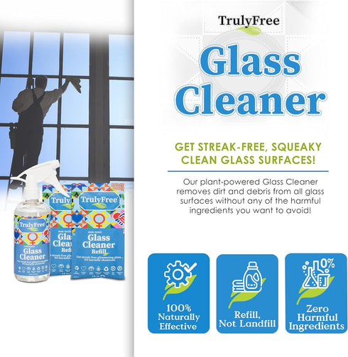 Natural Glass Cleaner Spray- Removes Dirt & Debris for Sparkling Clean Windows & Glass Surfaces at Home, Office & Garage, Includes: 1 Refillable E...