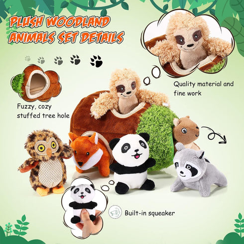 7 Pieces Dog Squeaky Toys Squeaky Hide and Seek Activity Puppy Chew Toys Plush Dog Toy Plush Stuffing Woodland Friends Stuffing with Squeakers for...