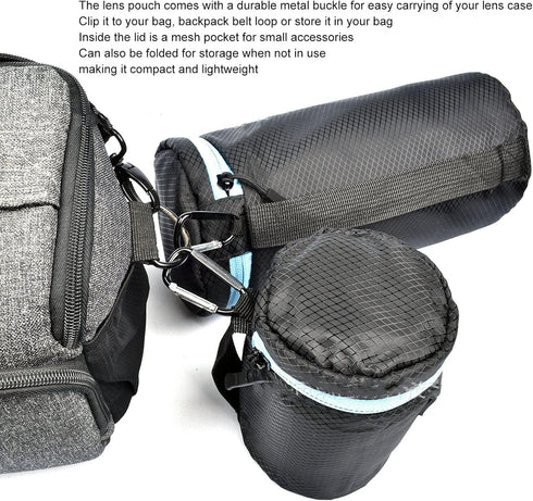 4Pcs Camera Lens Pouch, DSLR Camera Lens Pouch Neoprene Waterproof Lens Bag Zipper Bag with Metal Hook for Camera Lens...