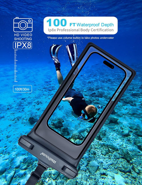wellhouse Waterproof Phone Pouch, Waterproof Phone Case for iPhone 15 14 13 12 Pro Max XS Samsung, IPX8 3D Cellphone Dry Bag Beach Essentials Blac...