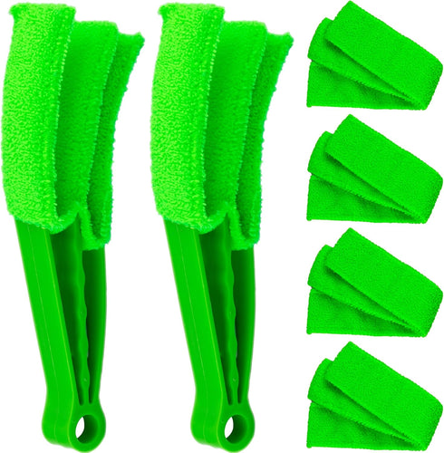 2 Pieces Microfiber Blind Duster Brushes with 6 Microfiber Sleeves Window Blind Cleaner Dust Collector Tools with Extra Microfiber Sleeves for Win...