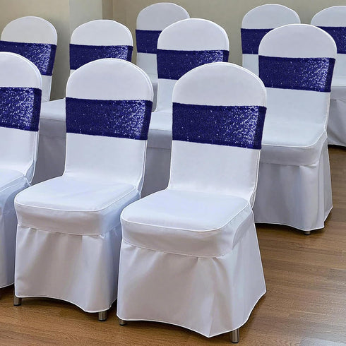 Poise3EHome Sequin Chair Sashes Navy Blue Folding Chair Covers Bow for Wedding Party Reception Decorations, 10 PCS...