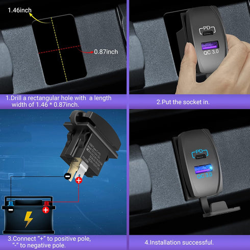 Rocker Switch USB Charger Qidoe 18W Quick Charger 3.0 and PD 20W with LED Rocker Dwitch USB Port Charger for RV,Boat, Marine, Truck, Utv......
