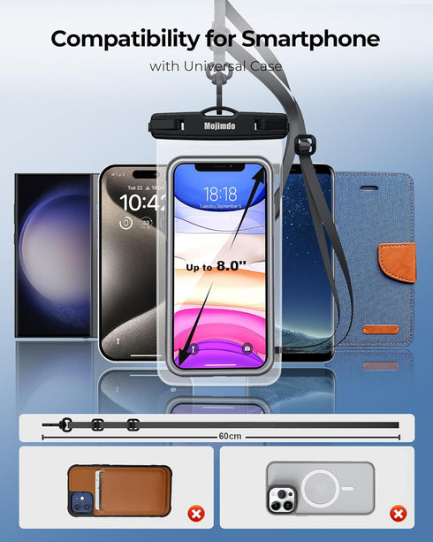 Waterproof Phone Pouch 8'', IPX8 Waterproof Phone Case with Lanyard Protector for iPhone 15 14 13 12 11 Pro Max XR XS 8 7 Plus Samsung Galaxy, Cel...