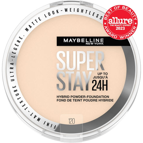 Maybelline Super Stay Up to 24HR Hybrid Powder-Foundation, Medium-to-Full Coverage Makeup, Matte Finish, 120, 1 Count...