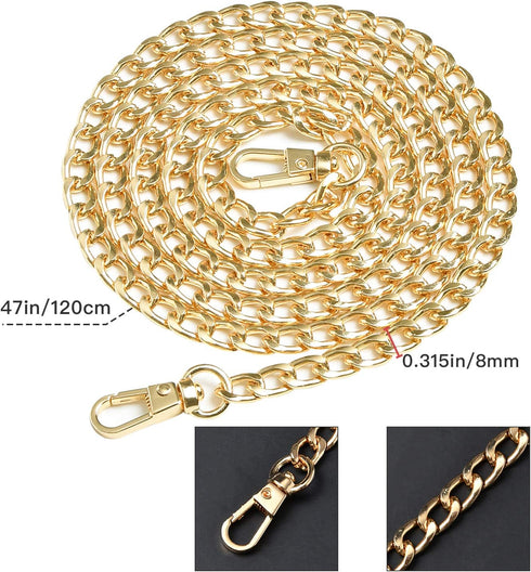Supkiir Purse Chain Strap, 3Pcs Luxury Fashion 47 Inche Replacement Flat Metal Chain with Buckles Set for DIY Shoulder Cross Body Bag Handbag Purs...