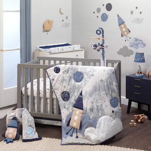 Lambs & Ivy Sky Rocket Blue Stars/Galaxy/Space 100% Cotton Fitted Crib Sheet...